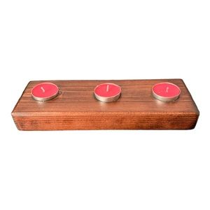 USA Handmade Wooden 3 Tea Light Candle Holder Rustic Cabin Decor Mahogany Stain